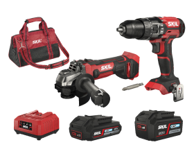 Batteridrevet slagboremaskin og batteridrevet vinkelsliper (kombisett)