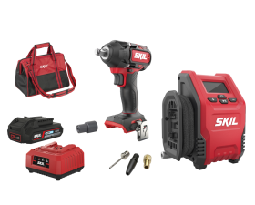 Accu-slagmoersleutel en acculuchtcompressor (combokit)