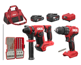 Kombinasjonssett med batteridrevet borhammer og batteridrevet borhammer uten børste